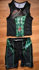 HINCAPIE Triathlon Tri Kit Skin Suit Sleeveless Shorts Womens S Green Cycling
