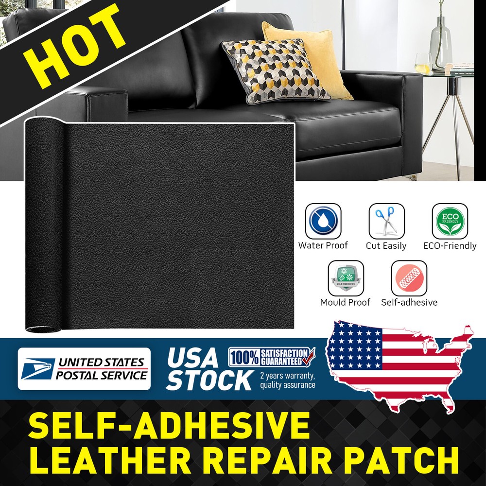 Leather Repair Kit Self-Adhesive Patch Stick on Sofa Cloth Car Seat Couch Black