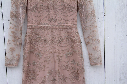 $500 BCBGMaxazria BARE PINK Embroidered Maxi Bridesmaid Gown Party Dress Sz 0 - Picture 8 of 18
