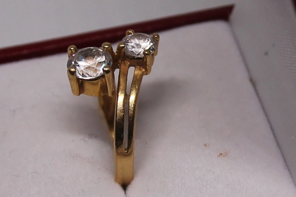 Bague or jaune 18 carats toi et moi pierres couleur diamant - Photo 4/4