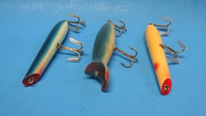 Vintage STAN GIBBS Lures Fishing Saltwater Swimming Plug Yellow Blue Green