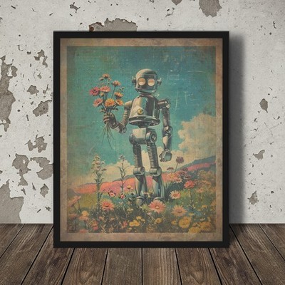 Vintage ROBOT FLOWERS Wall Art, Sci-fi Botanical Decor, Robo Floral Poster Print