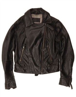 CONBIPEL Damen Crop Lederjacke IT 40 Small Schwarz Leder CO15