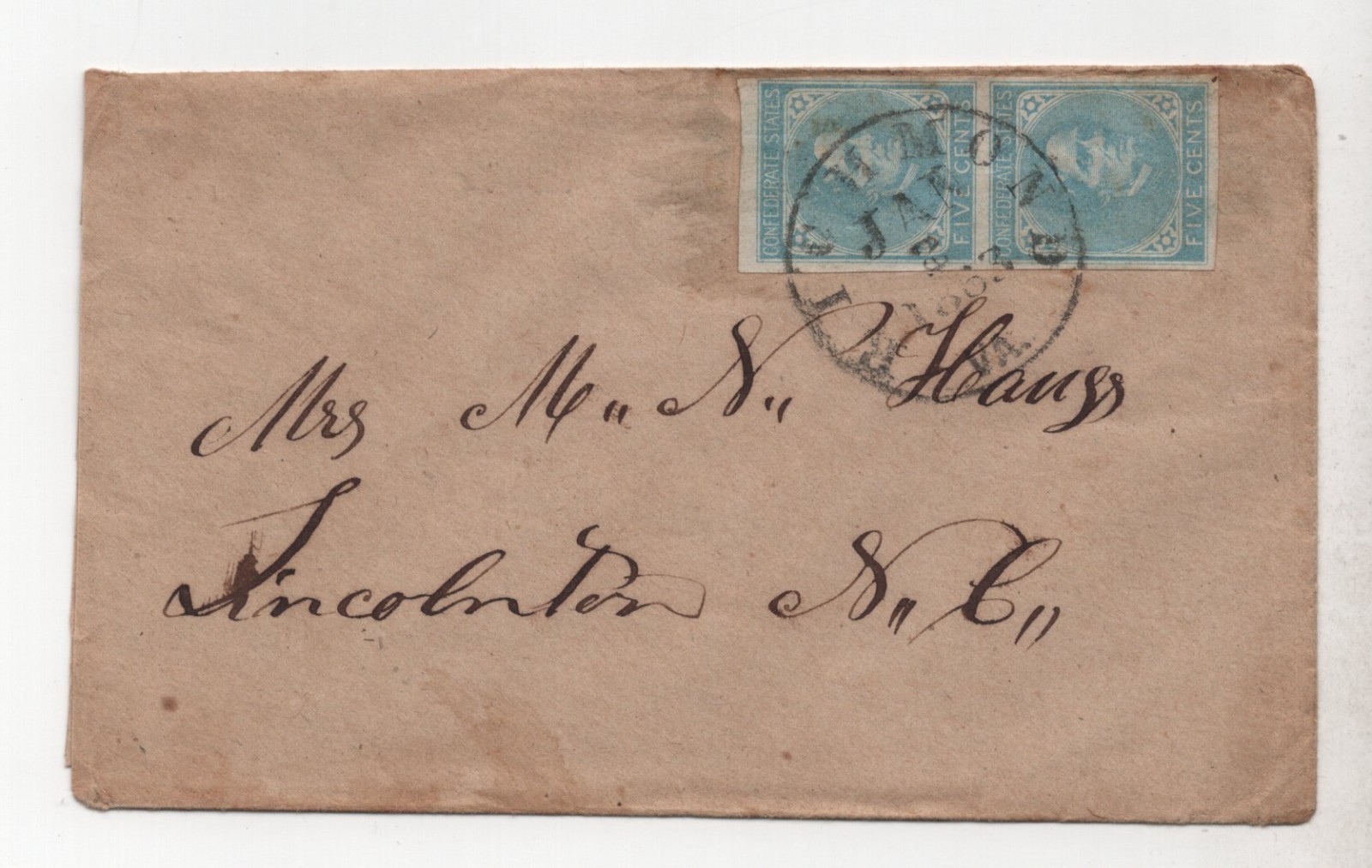 Us 1863 Civil War Confederate Cover Franked Pair Scott #6  Richmond, Va.