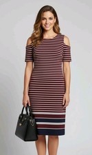 Tommy Hilfiger Striped Cold-Shoulder Sheath Dress Size 10 Burgundy Navy White