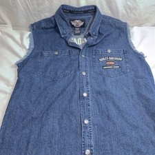 Harley-Davidson American Legend Denim Button Front Sleeveless Vest Men's M Blue