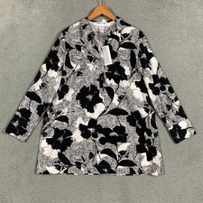 Chicos Grace Tunic Blouse 2.5 US 14 Black/White No Iron Stretch Floral NWT $109