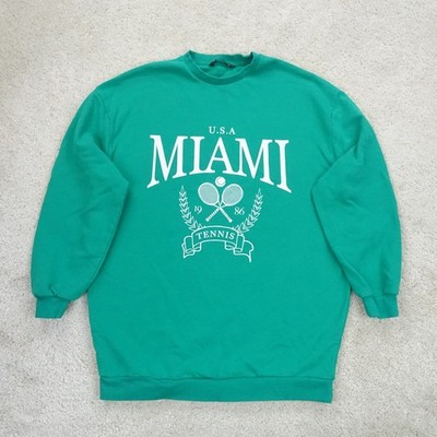 Dunnes Stores Sweatshirt Womens Small Green Miami Tennis Graphic Retro USA
