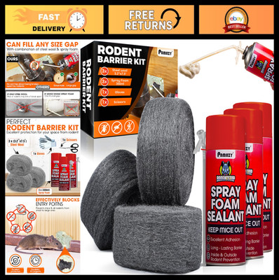 Rodent Barrier Kit - 3 Steel Wool Pads, PU Foam, Fill Fabric, Gloves & Scissors