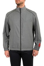 Hugo Boss Men's "Uris2021" Gray 100 Wool Striped Full Zip Windbreaker Jacket