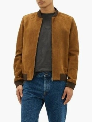 Brown Bomber Flight Real Suede Leather Jacket For Men
