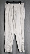 ATHLETA Retreat Pants Womens Size M/T White 100 Linen High Rise Ankle Pockets