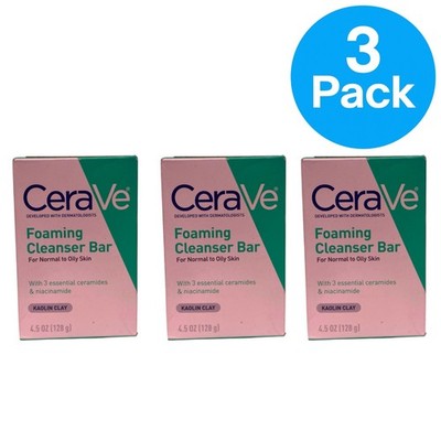 CeraVe Foaming Cleanser Bar Normal to Oily Skin with Kaolin Clay 4.5 OZ 3