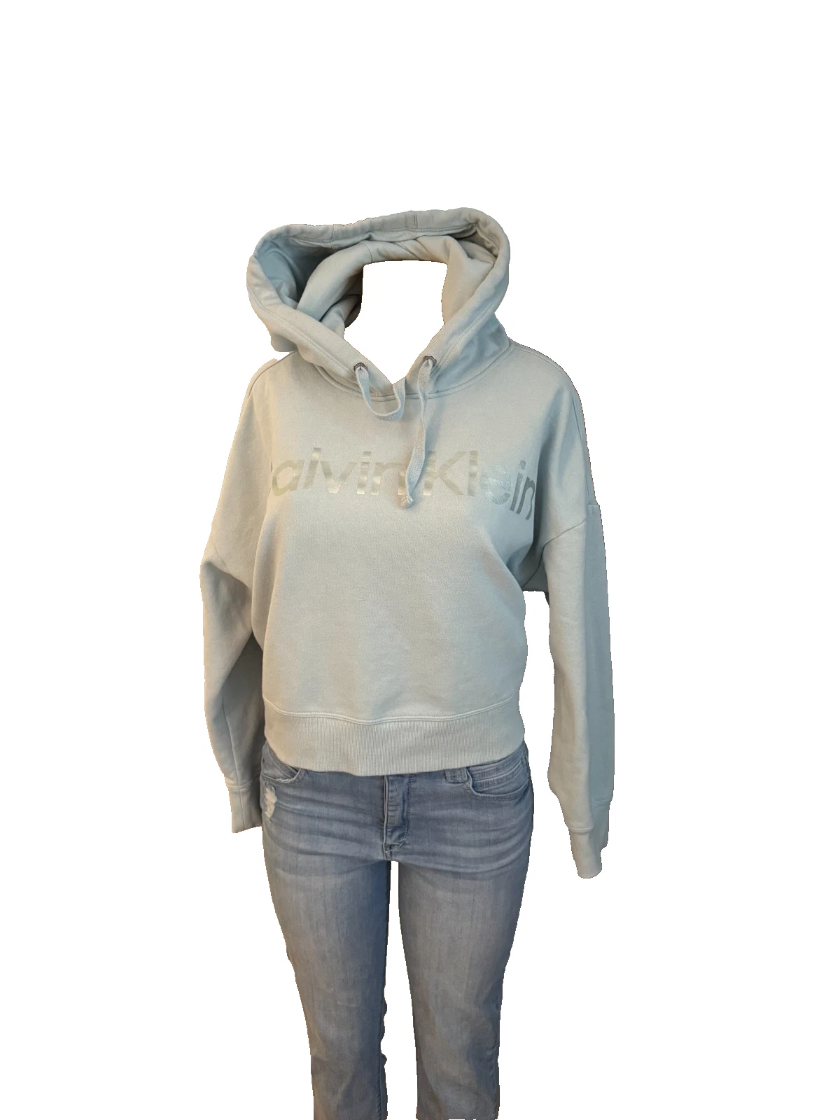 Calvin Klein Jeans Womens L Mint Green Hoodie Pullover Logo Sweatshirt