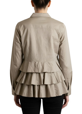 Anthropologie Ro & De Shirt Womens Medium Beige Ruffle Back Collar Button Up NWT