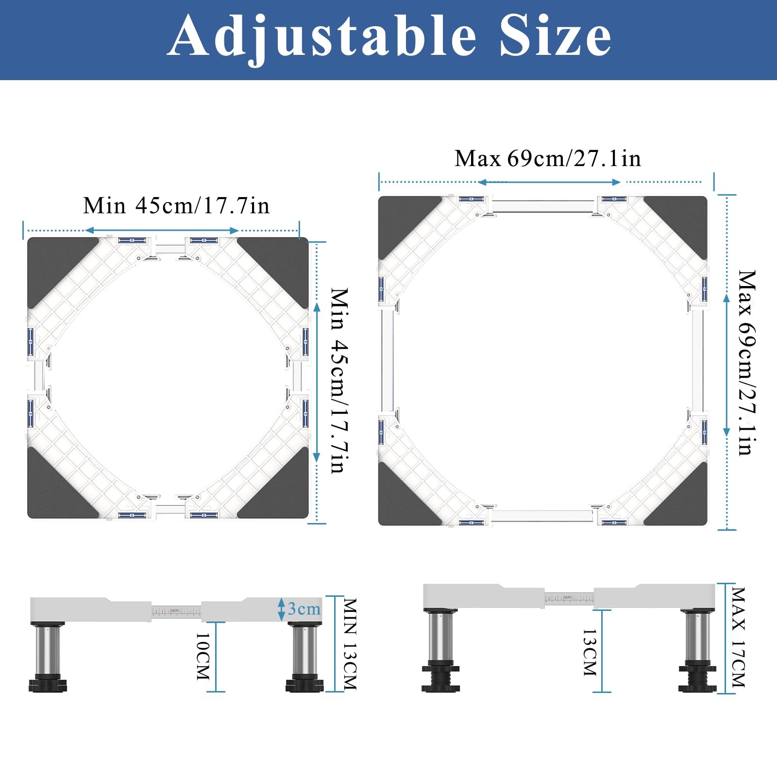 Socle pour machine à laver et réfrigérateur blanc réglable support universel - 3