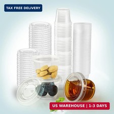 120 Sets - Small Plastic 1oz Condiment Cups with Lids, Portion for Clear
