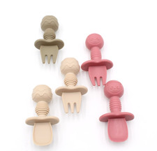 Pandaear 5 Pack Silicone Baby Spoons and Fork Feeding Set- Anti-Choke First Self