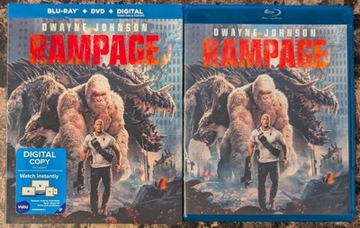 Rampage (Blu-ray DVD Digital Copy, 2018, 2-Disc Set w Slipcover) Dwayne Johnson
