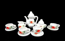 JAPAN PORCELAIN DOLL HOUSE FRUIT PATTERN 11 PIECE MINIATURE TEA SERVICE SET