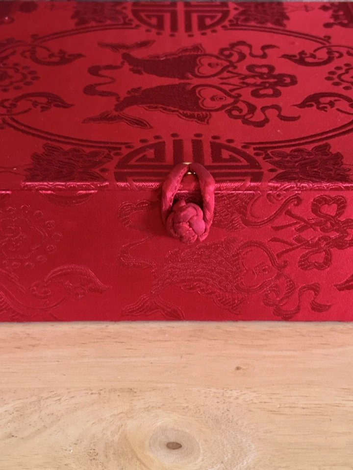 NUEVO Álbum de fotos Orintal de seda roja en caja boda familia nostalgia Foto 3 de 4