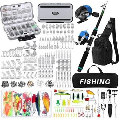 dako fish accessory kit 484 Pcs Fishing Tools Kit Fishing Accessories Kit Include Fish Rod and Reel