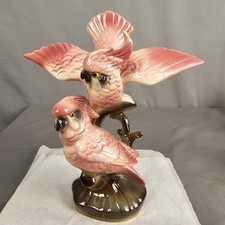 Pink  2 Cockatoo Parrot Birds Perch Figurine 10” Excellent California Pottery