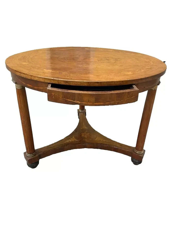 Table Empire ronde ancienne marquetée du début du XIXe siècle - Photo 3/4