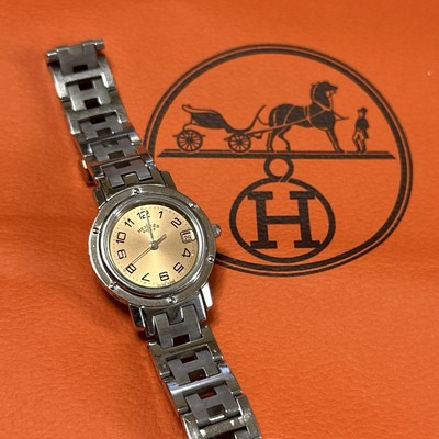 エルメス時計 Hermes Clipper Quartz Watch 7 Jewels Silver Case Gold Dial