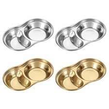 3" Mini Sauce Dish, Round Seasoning Bowls Gold/Silver 4 Pcs 2-Compartment