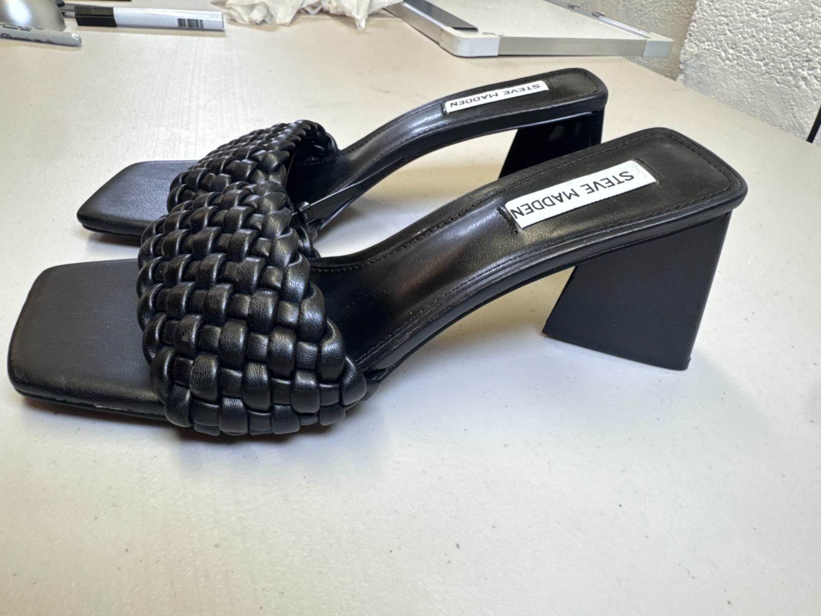 Steve Madden Monte Carlo Black Braided Heeled Mule Sandals Womens UK 7 EU 40