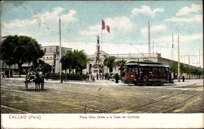 Postcard Callao Peru, Plaza Grey, Vista a la Casa de Correos, Tram - 10669113