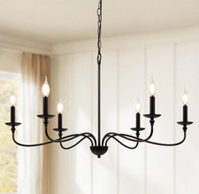 Black Farmhouse Chandeliers for Dining Room, 6 light Vintage Chandelier Light