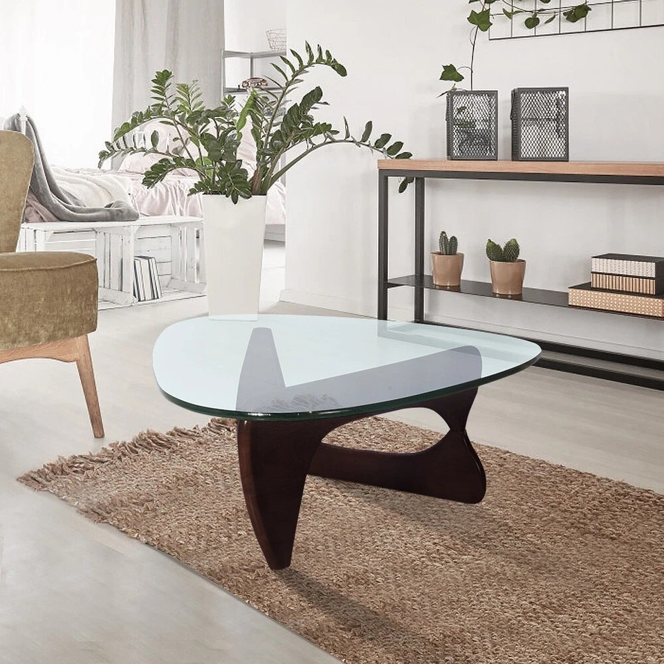 Classic Coffee Table Triangle Glass Top Premium Solid Hardwood Base ...