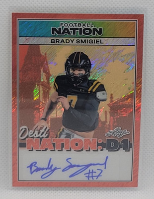 2025 Leaf Football Nation Brady Smigiel Auto #ed 3/4 Destination D1