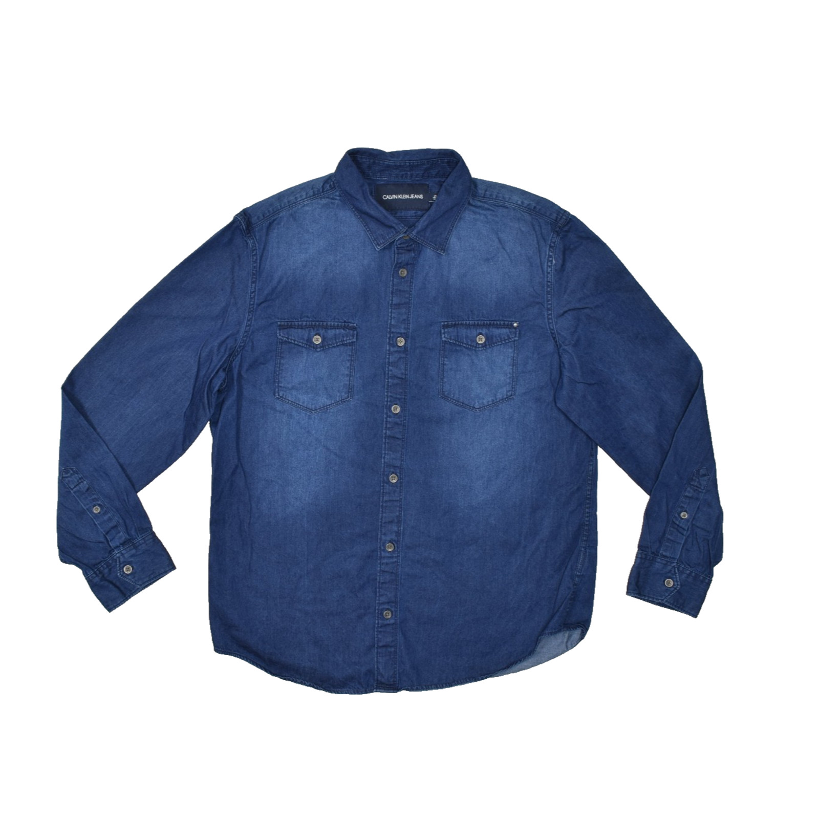 's Size L Dark Wash Denim Long Sleeve Button Down Shirt