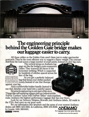 Andiamo Cordura and Teflon luggage No luggage has ever gone this far print ad