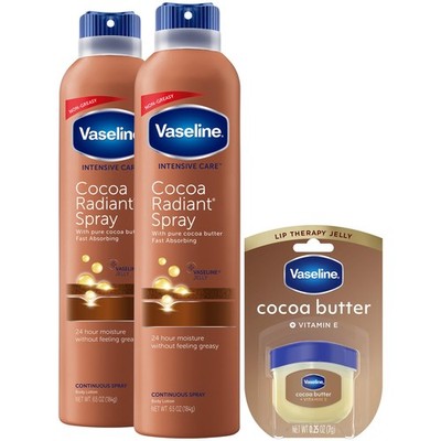 Cocoa Radiant Spray Body Lotion 2-Pack + Mini Lip Therapy for Soft, Glowing S...