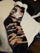 Alexa Rose Slipper Socks- Black and Pink Camo Design- Fleece Lined