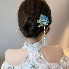 Chinese Style Peony Tassel U-Shaped Hairpin Vintage Style Qipao Hairpin