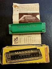 Magnus - Green Plastic Harmonica (Vintage) - W/ Box And Instructions 