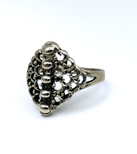 Vintage 925 Sterling Silver Open Filigree Ring Boho Dome Size 6.75