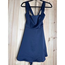 NWT Lulus Admirably Chic Navy Blue Satin Lace-Up Mini Dress With Pockets Party S