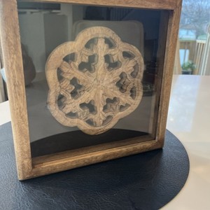 Vintage Framed Hand Carved Wooden Snowflake/ Decorative Design