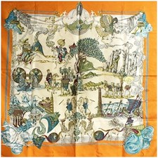 HERMES Scarf Carre 90 Au Fil de la SOIE Silk Women