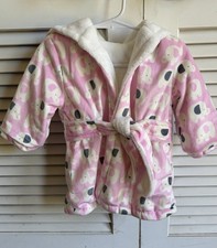 Adorable elephants baby girl pink/white/gray fleece hooded robe 3-6 mon. -NWOT