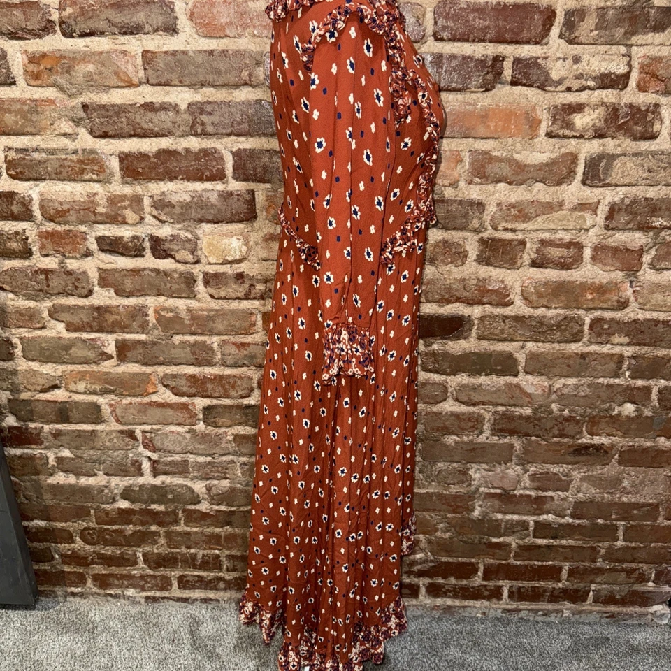 Vestido Free People Calico Skies Midi Volantes Botón Boho Cottagecore Western Grande Foto 4 de 4