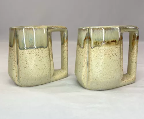 VTG Rodolfo Padilla Signed Drip Glaze Stoneware Coffee Mugs Set Of 2
