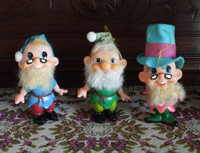 Vintage Christmas Tree Ornaments Gnome Dwarf Figures Elf Soft Plastic Felt Japan | eBay