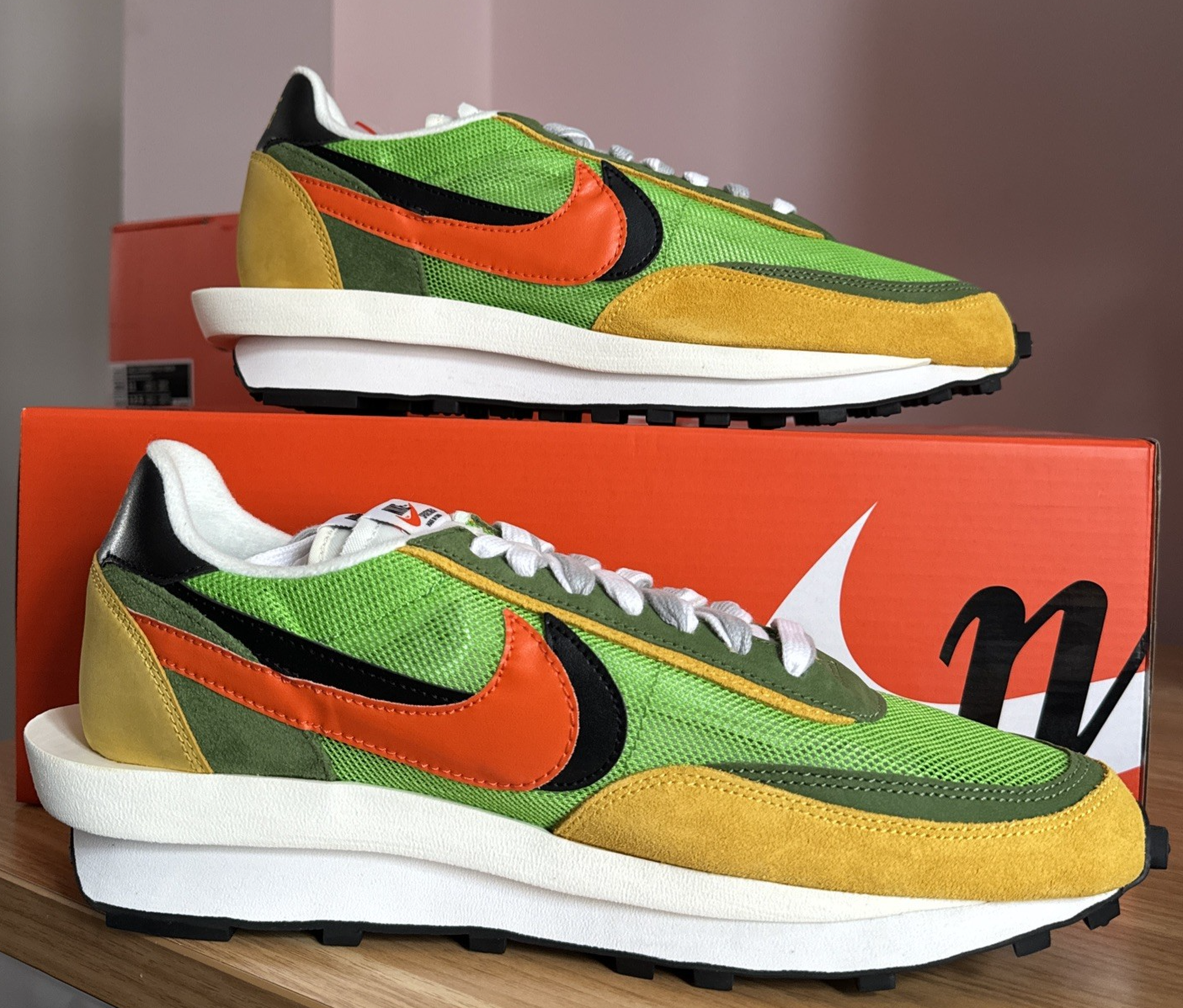 SACAI X NIKE Nike LD Waffle x Sacai Green Gusto Safety Orange UK10 US11 EUR45 Nuove con etichette